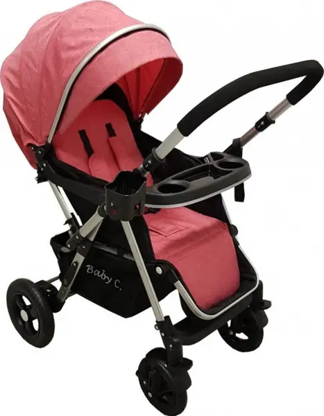 Carucior pentru copii Baby Care PRO 511 Rosu, Cadru aluminiu, Maner reversibil, Spatar reglabil in 5 trepte, Amortizoare, Frana picior, Pliabil