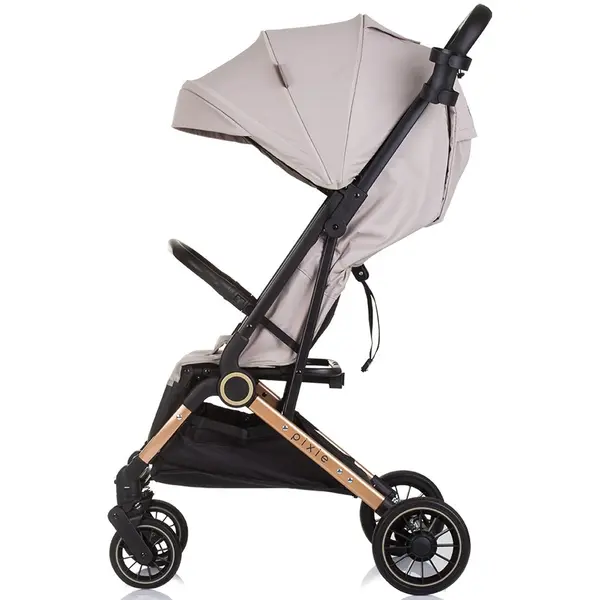 Carucior pentru copii Chipolino Pixie tiramisu cu spatar reglabil, suspensii, sistem tip troller, suport reglabil pentru piciore