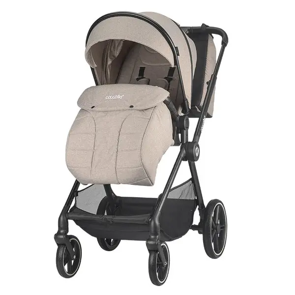 Carucior pentru copii Coccolle Lissia Butternut Beige modular 4 in 1, cu scoica auto iSize Coccolle Rilax Greystone si baza isofix iSize Coccolle Rilax