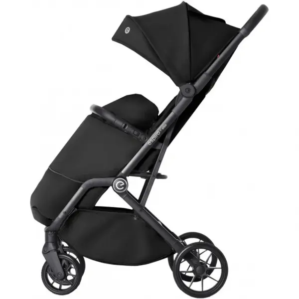 Carucior pentru copii Espiro Else Black 0-22 kg pliabil, cu suspensii, spatar reglabil, suport pentru picioare reglabil si husa pentru picioare