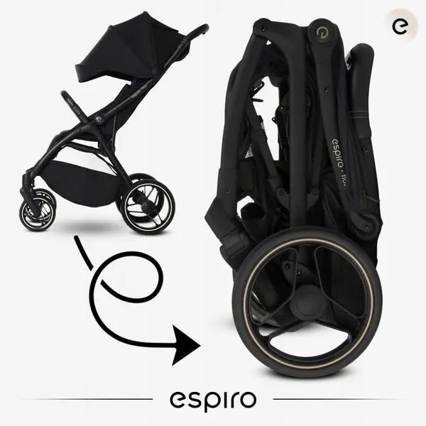 Carucior pentru copii Espiro Flow Taupe 0-22 kg cu suspensii, suport reglabil pentru picioare, bara de protectie pivotanta, accesorii incluse
