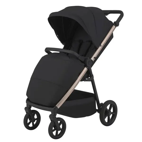 Carucior pentru copii Espiro Pearl Black 0-22 kg pliabil, cu suspensii, maner reglabil, spatar reglabil, suport pentru pahar si husa pentru picioare