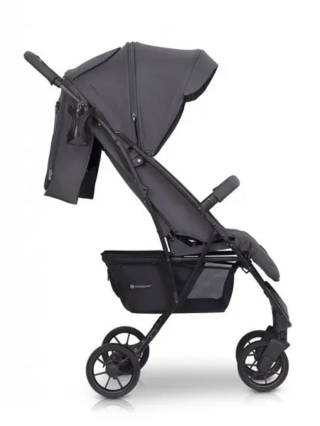 Carucior pentru copii, Euro-Cart Volt Pro, omologat pana la 22 kg, Iron Black Edition, ultracompact, pliabil cu o singura mana, spatar reglabil in 3 pozitii, roti cu suspensie