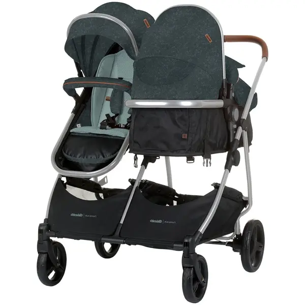Carucior pentru copii gemeni Chipolino Duo Smart basil 2 in 1, pliere simpla si compacta, sezut transformabil si reversibil, spatar reglabil, bara de protectie detasabila, copertina reglabila, husa pentru picioare