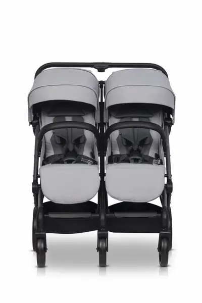 Carucior pentru copii gemeni, EasyGo Echo 2 in 1, omologat EN1888, Pliabil, cu Landouri textile, copertine independente reglabile si detasabile, suspensii, spatar reglabil, cu 2 huse de picioruse incluse, Cloud Gray