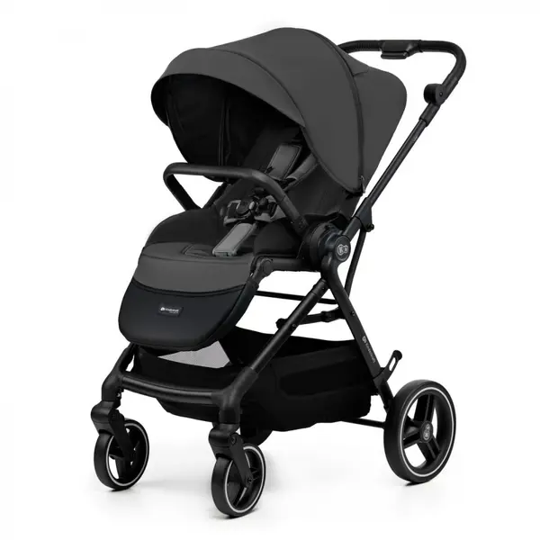 Carucior pentru copii Kinderkraft Yoxi Moonlight Grey 2 in 1, suspensii, spatar reglabil, maner ajustabil, accesorii