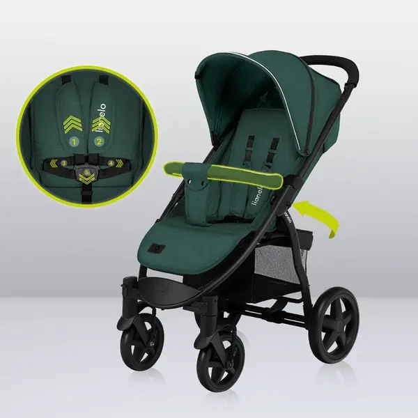 Carucior pentru copii Lionelo Annet Plus Verde, cu accesorii si capotina XXL reglabila, 0-22 kg, conform cu standardele europene de securitate