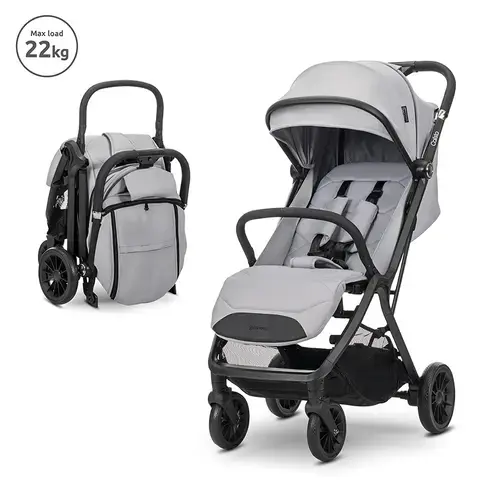 Carucior pentru copii Lorelli Calista, pliere automata, cadru din aluminiu, spatar reglabil 3 pozitii, copertina extensibila, 0-48 luni, pana la 22 kg, Gri