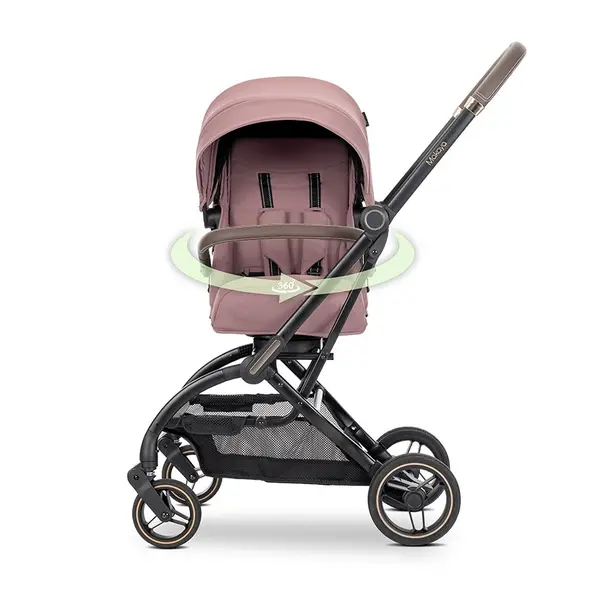 Carucior pentru copii Lorelli Makaya Pink cu scaun rotativ 360 grade, cadru din aluminiu, greutate admisa 22 kg