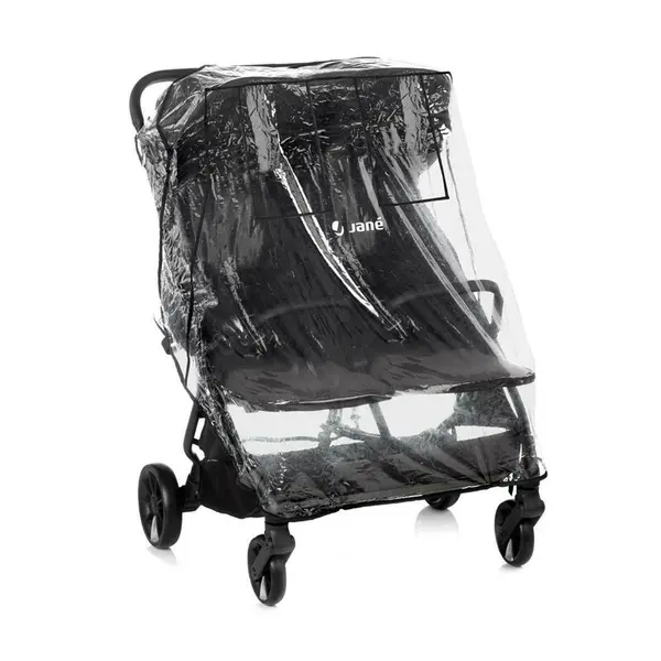 Carucior pentru gemeni Jane Twinside Coal, pliere rapida cu o mana, de la nastere pana la 22 kg, cu huse pentru ploaie, spatare independente, suspensii, conform cu EN 1888-22018+A12023