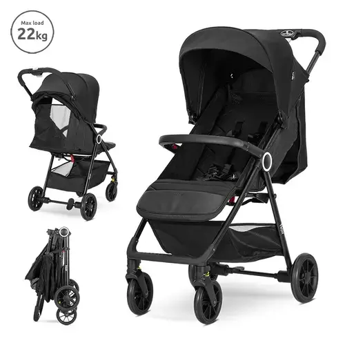 Carucior pentru nou-nascut Lorelli Noir, sistem de pliere cu o singura mana, pana la 22 Kg, Negru