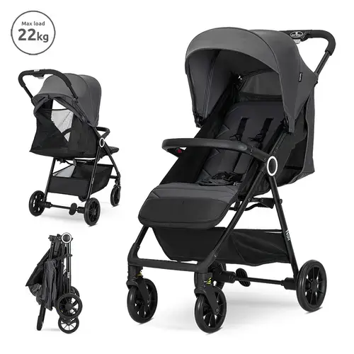 Carucior pentru nou-nascut Lorelli Noir, sistem de pliere cu o singura mana, pana la 22 Kg, Gri