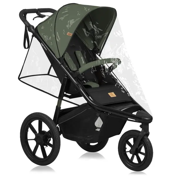 Carucior sport Lionelo Azura, Cu 3 roti, Cu baldachin XXL impermeabil, Pliere compacta, Pana la 22 kg, 6-48 luni, Standard de siguranta EN1888-1 si EN1888-2 verde