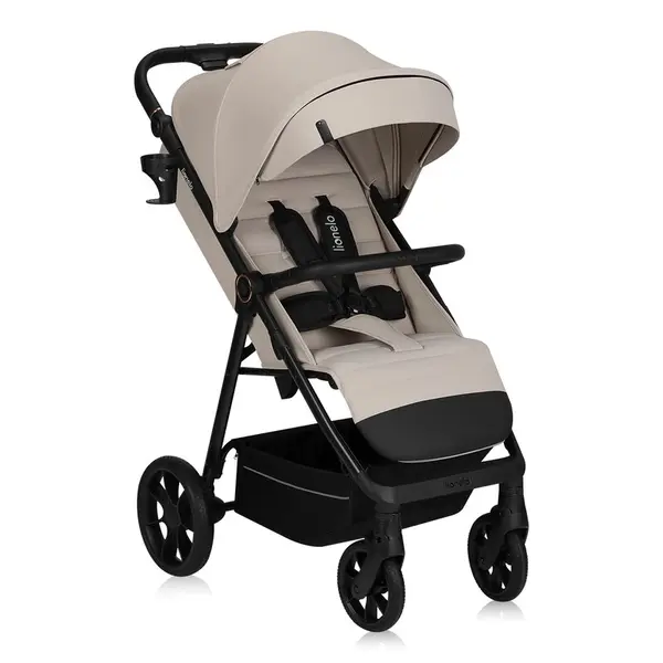 Carucior sport, Lionelo, Iva, Sustine 22 kg, 6 luni+, Capotina mare, Impermeabila, Protectie SPF 50+, 3 pozitii inclinare spatar, 8 pozitii inclinare suport picioare, 5 pozitii reglare maner, Include plasa de tantari si suport pentru biberon, Bej