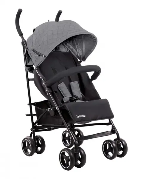 Carucior sport pentru copii KikkaBoo Beetle Grey cu Spatar reglabil,Bara de protectie detasabila,Pliere tip umbrela si greutate redusa ,Copertina reglabila cu plasa de ventilatie,Roti pivotante detasabile,Pana la 22kg