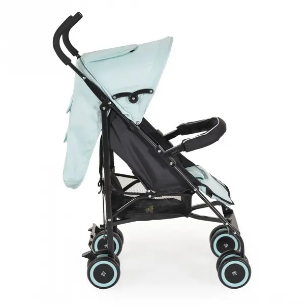 Carucior sport pentru copii Moni Jerry New Mint cu spatar reglabil si pozitie somn, roti pivotante cu frana, suport picioare reglabil, cadru din aluminiu, pliabil compact tip umbrela, bara de protectie detasabila