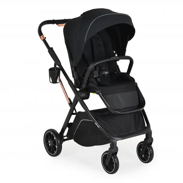 Carucior transformabil 2in1 Moni Bingo Anthracite cu sezut reversibil,pana la 4 ani sau 22kg,spatar reglabil,capotina XXL cu 4 sectiuni,pliere compacta cu unitatea scaunului,roti rezistente,husa picioare si geanta incluse