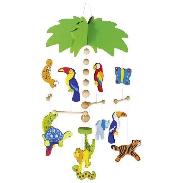 Carusel cu figurine din lemn pentru bebelusi Palmier cu animalute