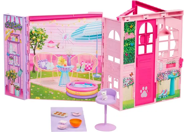 Casă de păpuși Barbie - Weekend Escape House, cu 10 accesorii și pisicuță