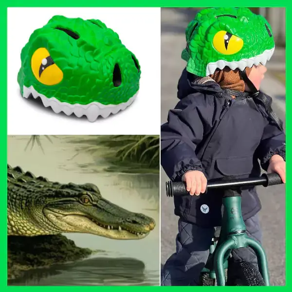 Casca bicicleta copii, model 3D, dimensiune reglabila 49-55 cm, 2-7 ani, Crocodile Verde