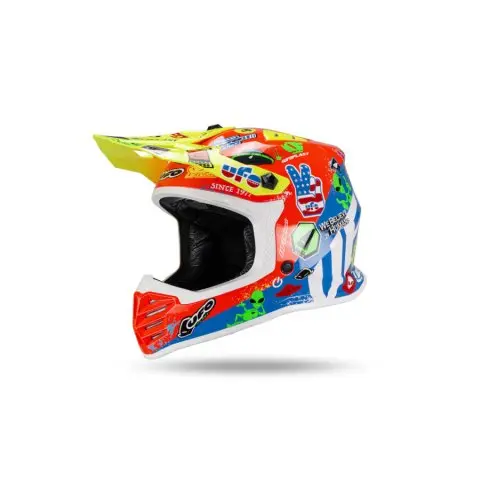 Casca copii motocross enduro Ufo Plast Korey, albastru rosu galben, L