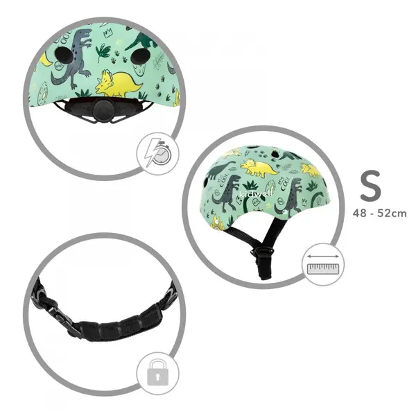 Casca de protectie pentru copii Kidwell Orix Plus Dino, sistem de reglare, S, 48-52 cm, 1 an+