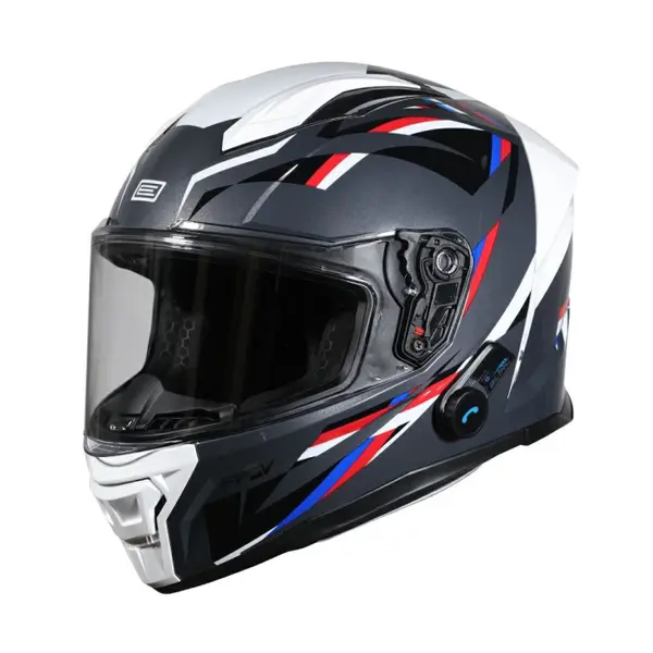 Casca moto integrala, Origine Pista cu bluetooth, culoare gri alb, marime M