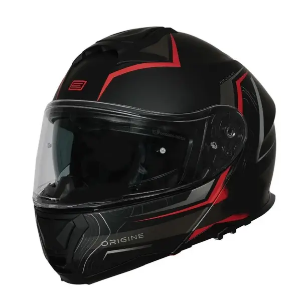 Casca moto Origine Logic Path rabatabila cu ochelari, culoare negru rosu, marime XS