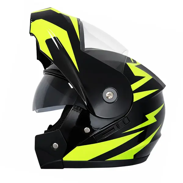 Casca Moto Scuter Flip-Up FIXATO, Viziera Dubla, Protectie UV, Negru cu Verde, L 59-60cm