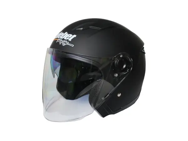 Casca moto semi-integrala cu ochelari pentru adulti, Safebet HF-223, culoare negru, marime M