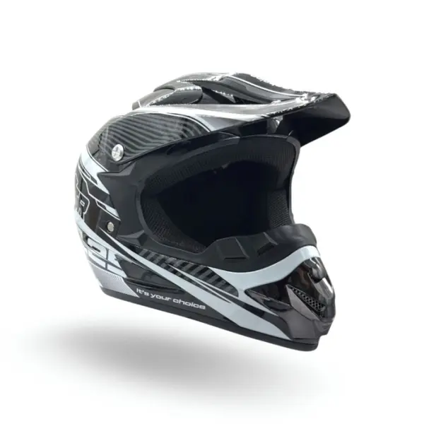 Casca motocross atv copii XTR 125, culoare negru alb, marime YL, 55-56cm