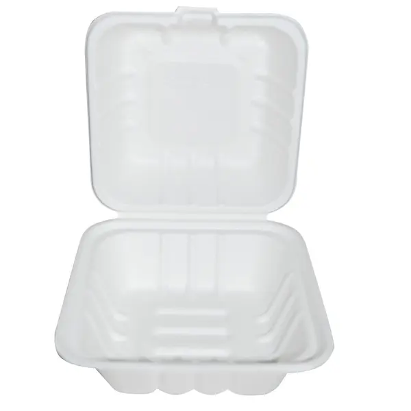 Caserola bio Take-Away HAMBURGER - din trestie zahar - alb, 15x15x8,5 cm