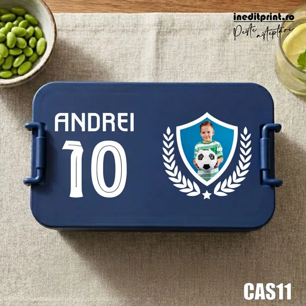 Caserola personalizata cu fotografie si nume fotbalist CAS11 Bleumarin