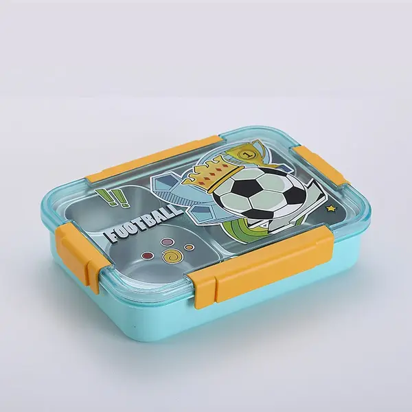 Caserola termica 4 compartimente din inox pentru copii cu lingurita, 900 ml, 16.8 X 22.6 X 6.5cm
