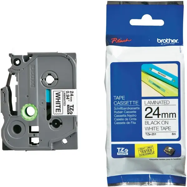 Casetă Brother - TZe-251, P-Touch, 24mm, 8m, Black/White