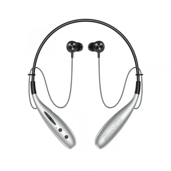 Casti bluetooth in-ear cu guler Bluedio Hn+, Difuzor de 13mm, 116dB, 32I , Microfon, Slot memorie, Bluetooth v5.0, Design magnetic, Silver