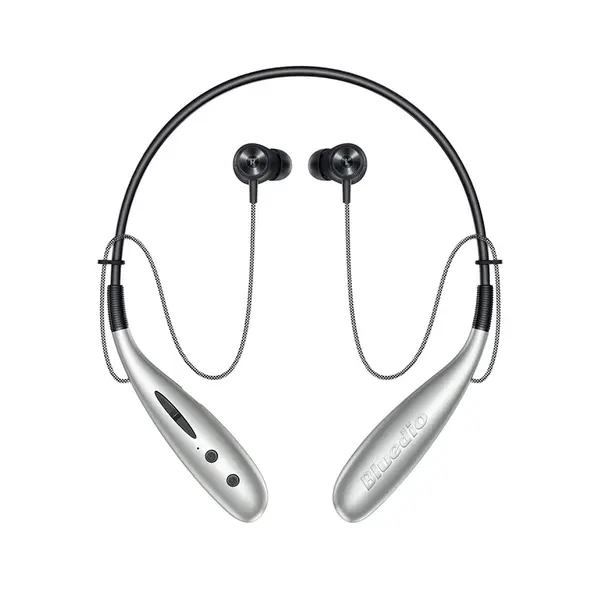 Casti bluetooth in-ear cu guler Bluedio Hn+, Difuzor de 13mm, 116dB, 32Ω, Microfon, Slot memorie, Bluetooth v5.0, Design magnetic, Silver