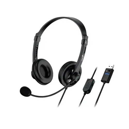 Casti cu fir Genius HS-230U, microfon, USB, 2.4m, Negru