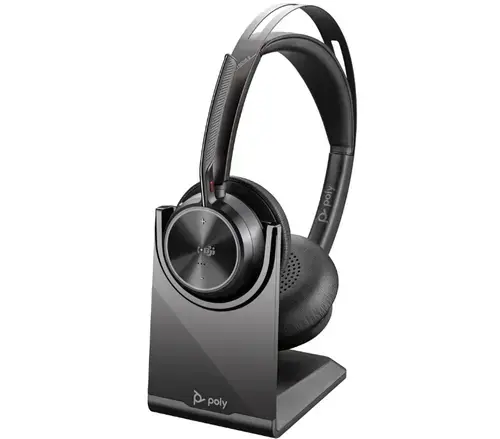 Casti cu microfon HP Poly Voyager Focus 2, Bluetooth, USB-A, USB Type-C + Stand de incarcare (Negru)