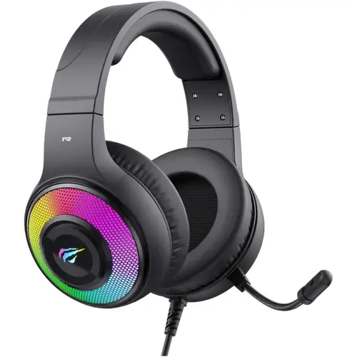 Casti gaming cu microfon HAVIT H2042d, iluminare RGB, difuzoare 50mm, control volum, conectare prin USB & Jack 3.5 mm x 2, Negru
