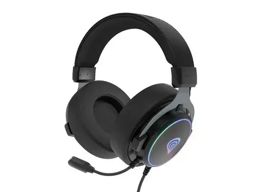 Casti Gaming Over-Ear Genesis Neon 764, USB-A 2.0, Surround Virtual 7.1, Iluminare RGB, Microfon (Negru)