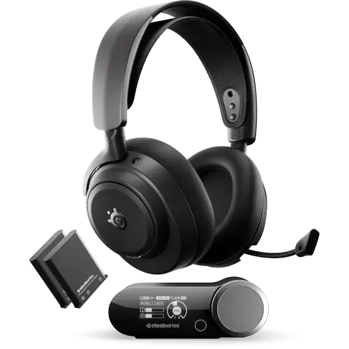 Casti Gaming SteelSeries Arctis Nova Pro OMNI, Multiplatforma, USB/Wireless/Bluetooth, Infinite Power System, Microfon retractabil ClearCast Pro, AI Noise Rejection (Negru)