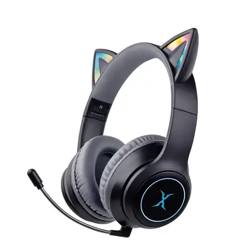 Casti gaming wireless FoxXray HAB-10 DazzleCat BK, pliabile, urechi de pisica iluminate RGB, Negru