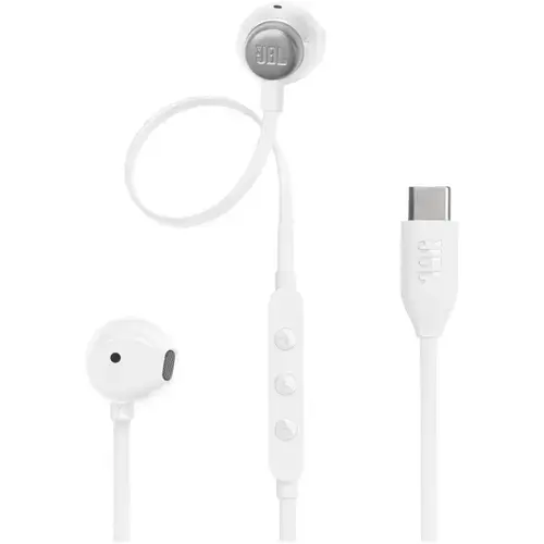 Casti In-Ear cu fir JBL Tune 305C, Pure Bass, Hi-Res, USB-C, Alb