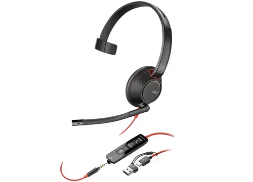 Casti mono HP Poly Blackwire 5210 Monaural, jack 3.5mm + adaptor USB-C/A (Negru)
