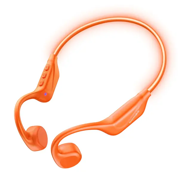 Casti Open-Ear DOOGEE BoneBeat Run Ray, Portocaliu, Bluetooth 6.0, LED Safety Light, IP66, 10h Autonomie, Dual Device
