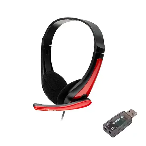 Casti Spacer SPK-507-USB, Microfon (Negru/Rosu)