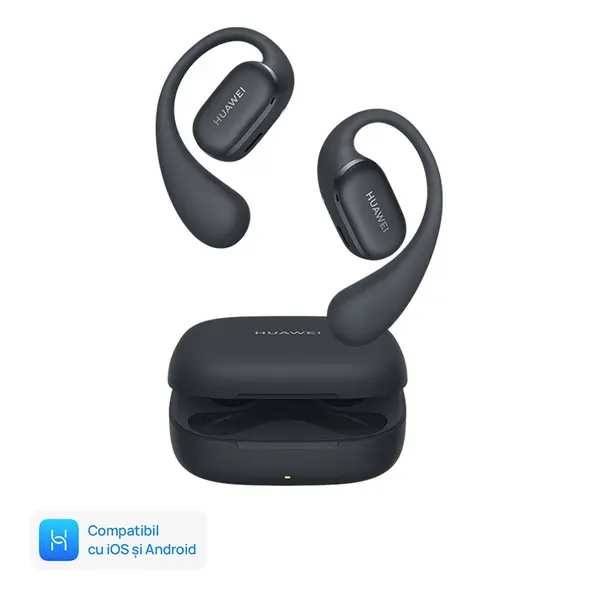 Casti sport Open-Ear Huawei FreeArc, True Wireless, Bluetooth, AI Call Noise Cancellation, Negru