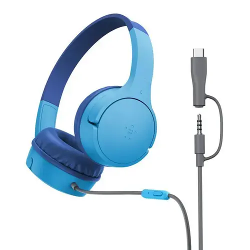 Casti Stereo cu fir Belkin SoundForm Mini pentru copii, USB-C, Microfon (Albastru)