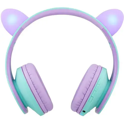 Casti Stereo Wireless PowerLocus P2 Kids Cat Ears, pentru copii (Albastru/Violet)